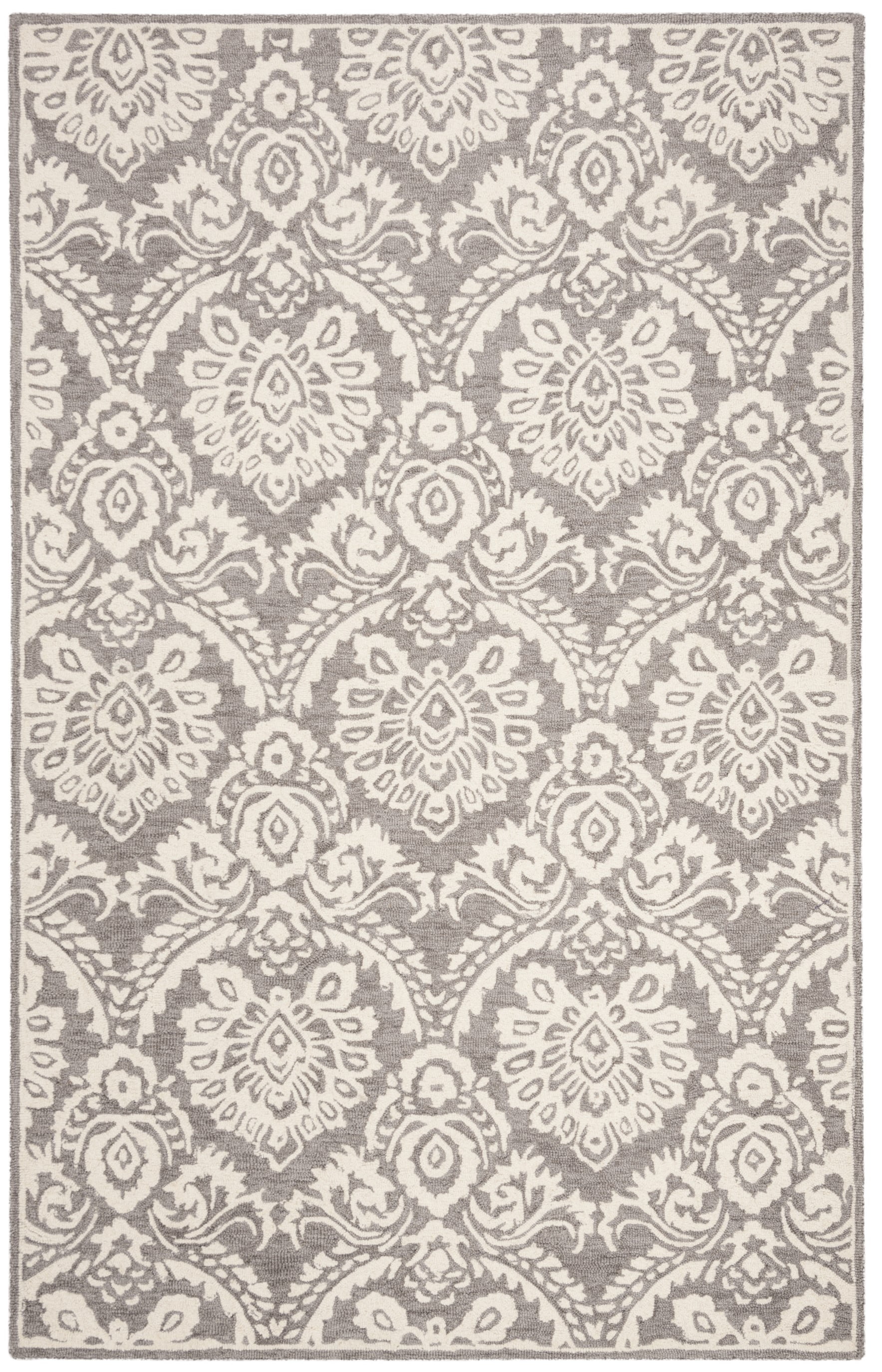 Handmade Tufted Gray Wool Floral Area Rug 59" x 7"