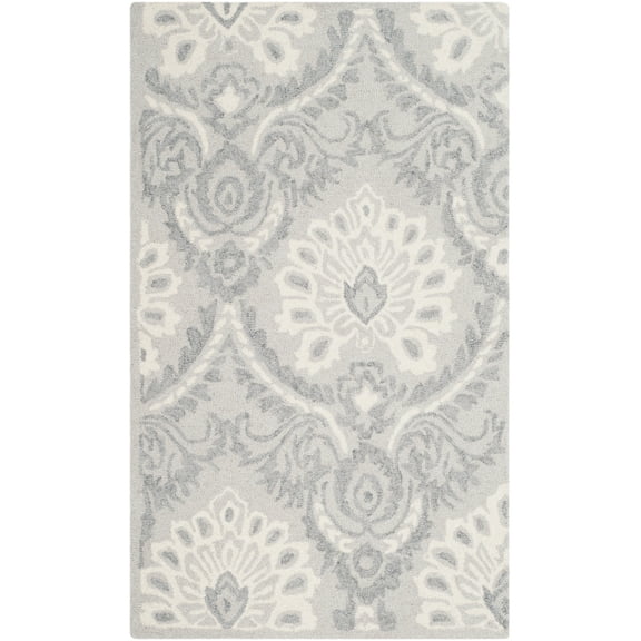 SAFAVIEH Blossom Travis Damask Wool Area Rug, Light Grey/Ivory, 2'6" x 4'