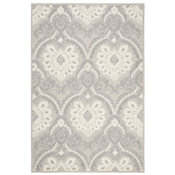 SAFAVIEH Blossom Travis Damask Wool Area Rug, Light Grey/Ivory, 4' x 6'