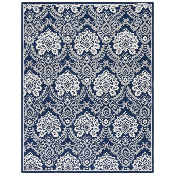 SAFAVIEH Blossom Travis Damask Wool Area Rug, Navy/Ivory, 8' x 10'