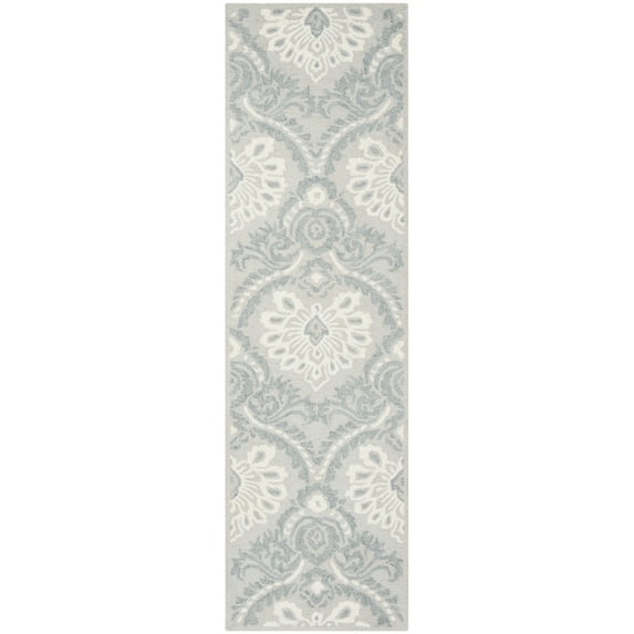 SAFAVIEH Blossom Travis Damask Wool Runner Rug, Light Grey/Ivory, 2'3" x 8'