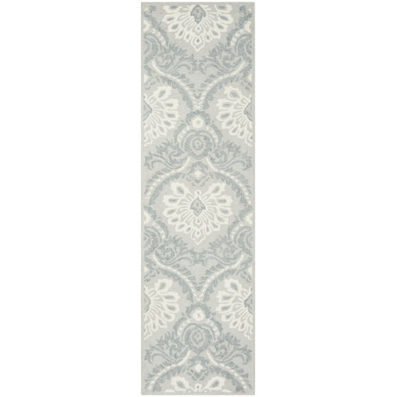 SAFAVIEH Blossom Travis Damask Wool Runner Rug, Light Grey/Ivory, 2'3" x 8'