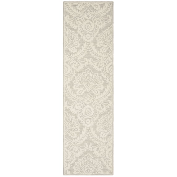SAFAVIEH Blossom Travis Damask Wool Runner Rug, Silver/Ivory, 2'3" x 8'