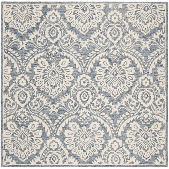 SAFAVIEH Blossom Travis Geometric Wool Area Rug, Blue/Ivory, 4' x 4' Square