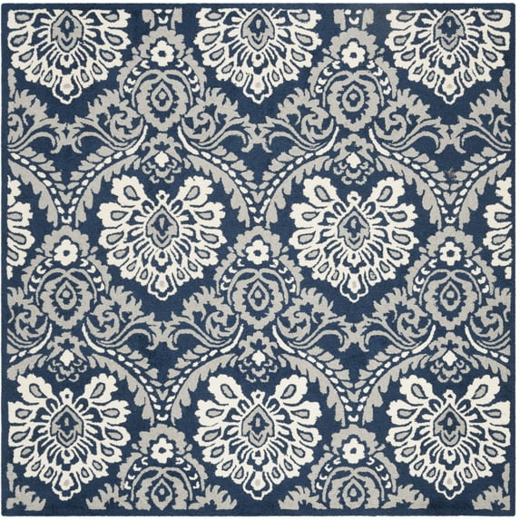 SAFAVIEH Blossom Travis Geometric Wool Area Rug, Navy/Ivory, 6' x 6' Square