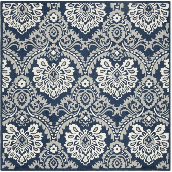 SAFAVIEH Blossom Travis Geometric Wool Area Rug, Navy/Ivory, 6' x 6' Square