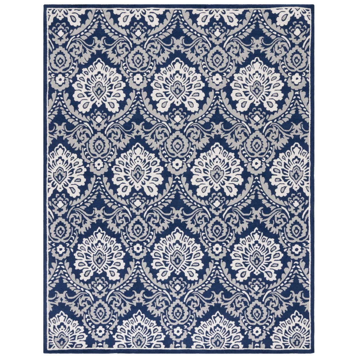SAFAVIEH Blossom Travis Geometric Wool Area Rug, Navy/Ivory, 6' x 9'
