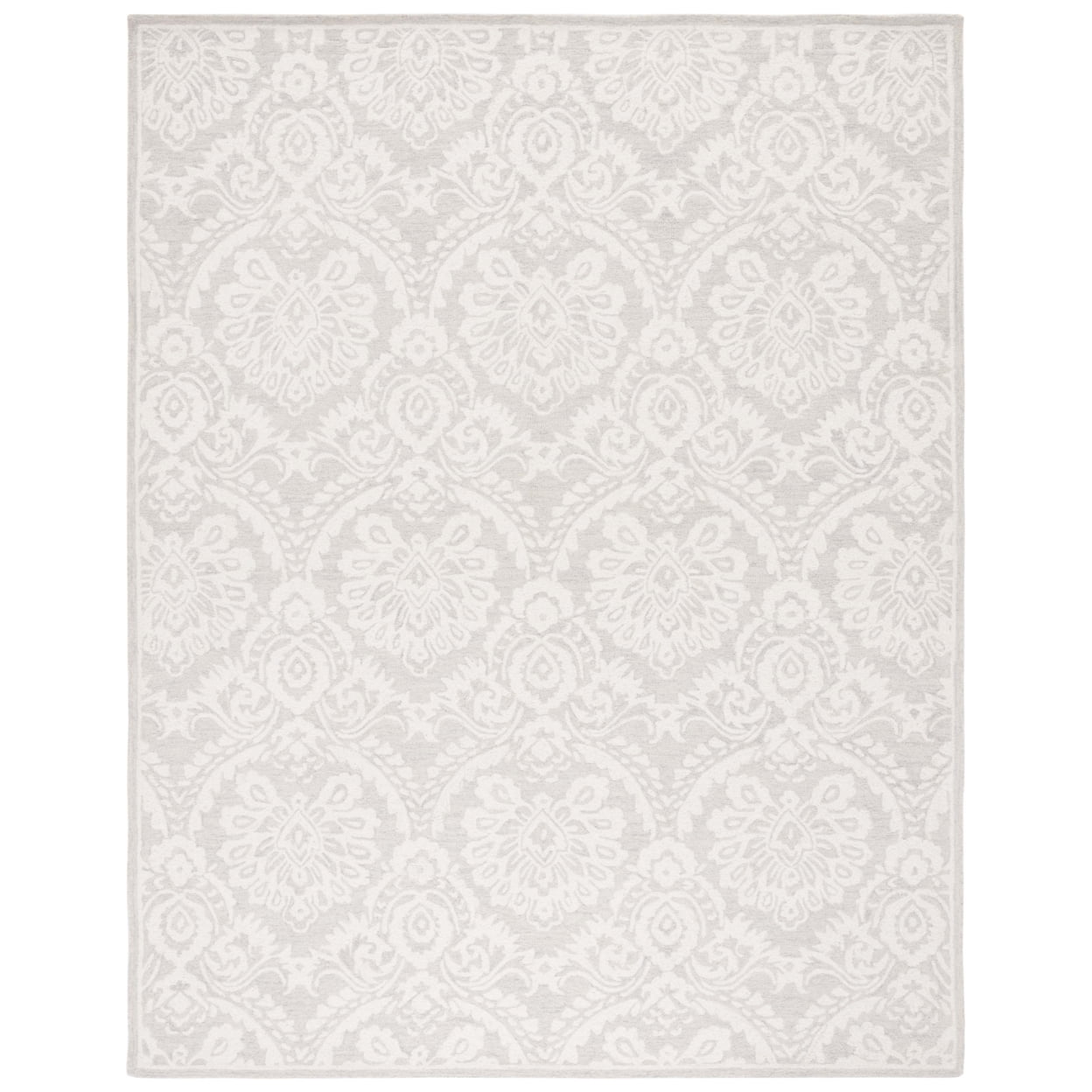 Silver and Ivory Handmade Wool 6' x 9' Tufted Area Rug