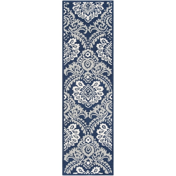 SAFAVIEH Blossom Travis Geometric Wool Runner Rug, Navy/Ivory, 2'3" x 12'