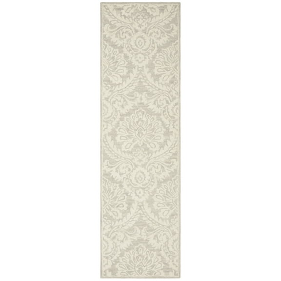 SAFAVIEH Blossom Travis Geometric Wool Runner Rug, Silver/Ivory, 2'3" x 10'