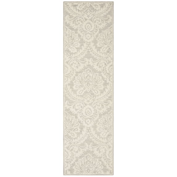 SAFAVIEH Blossom Travis Geometric Wool Runner Rug, Silver/Ivory, 2'3" x 12'