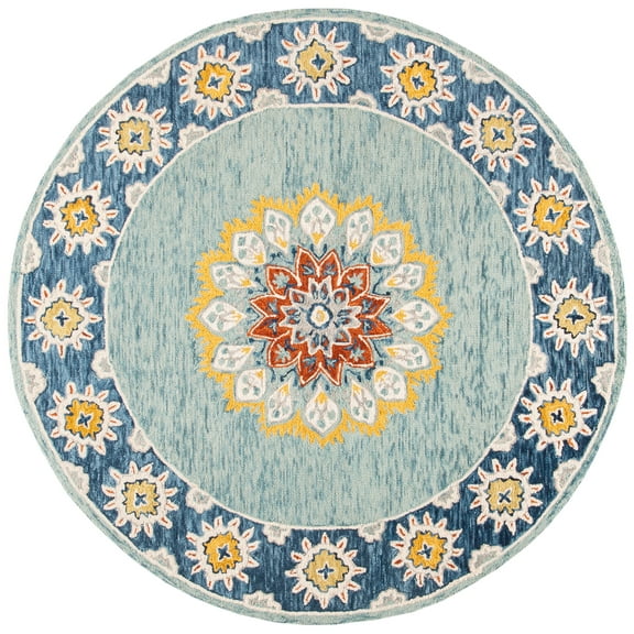 SAFAVIEH Blossom Trinity Floral Area Rug, Blue/Gold, 6' x 6' Round