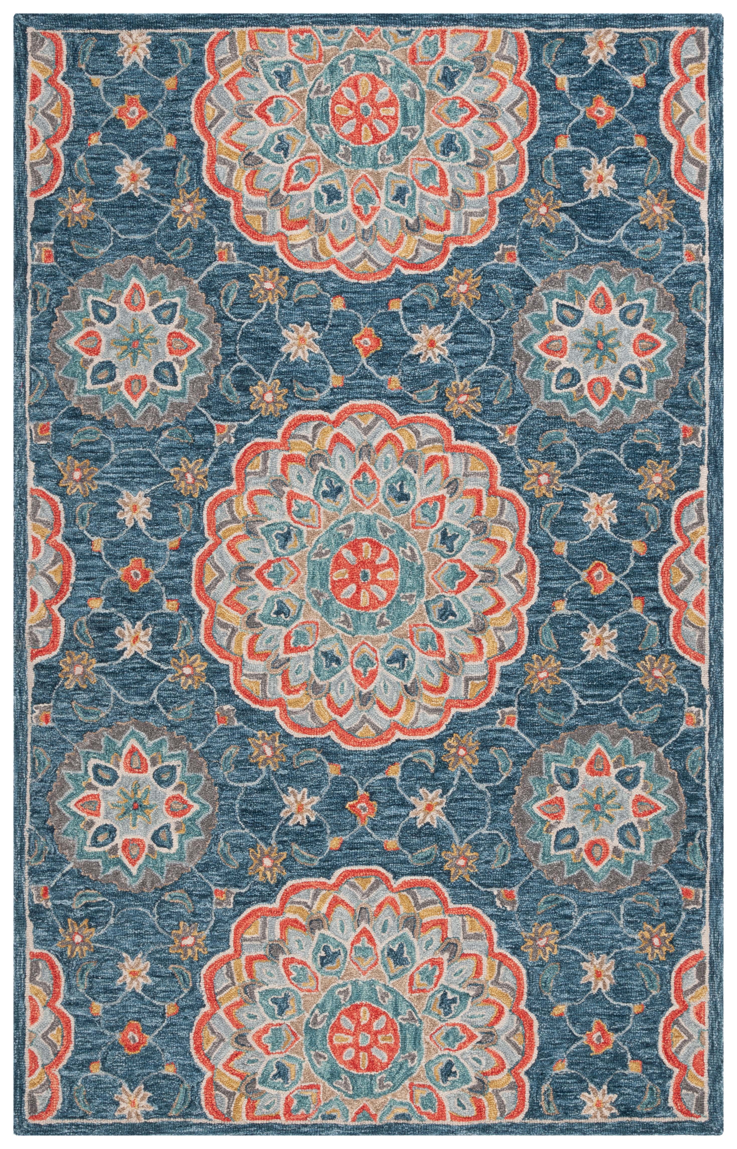 SAFAVIEH Blossom Tris Floral Area Rug, Blue/Red, 5' x 8'