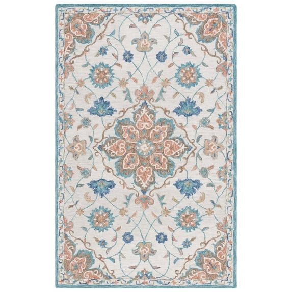 SAFAVIEH Blossom Vernon Floral Area Rug, Beige/Blue, 6' x 6' Round