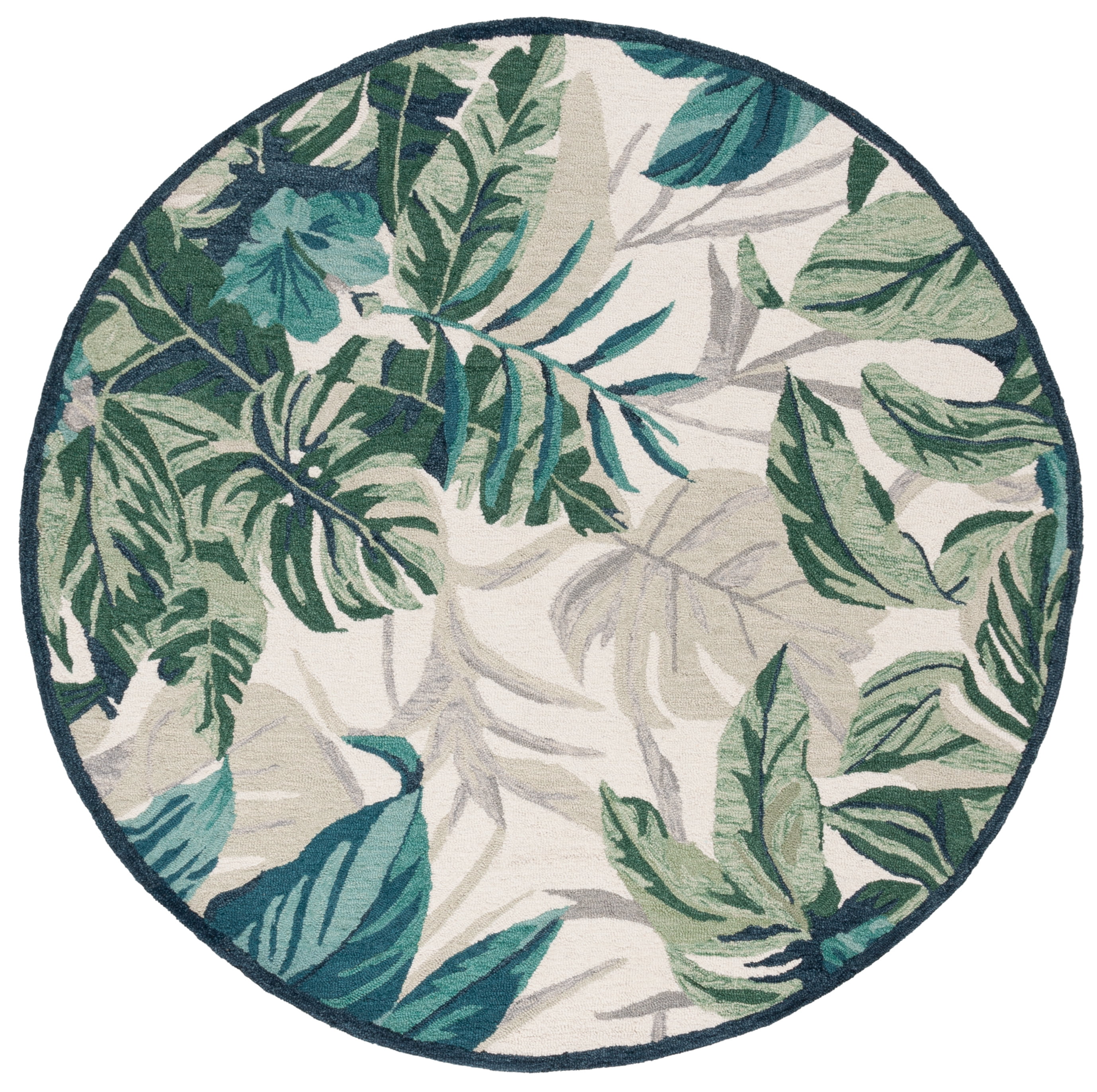 SAFAVIEH Blossom Wendell Leaves Area Rug, Ivory/Green, 6' x 6' Round