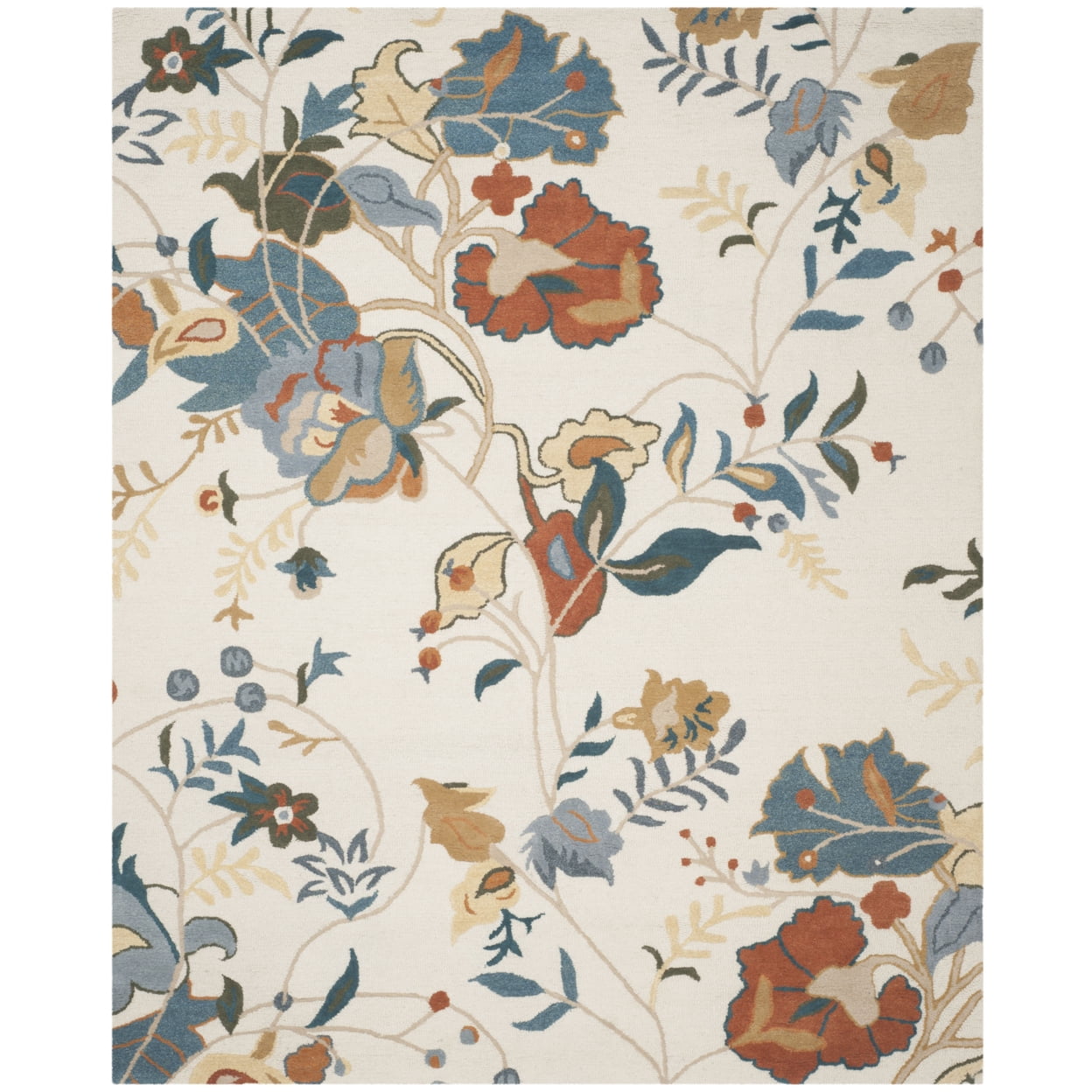 Handmade Blossom Blue Floral Wool Area Rug 8' x 10'