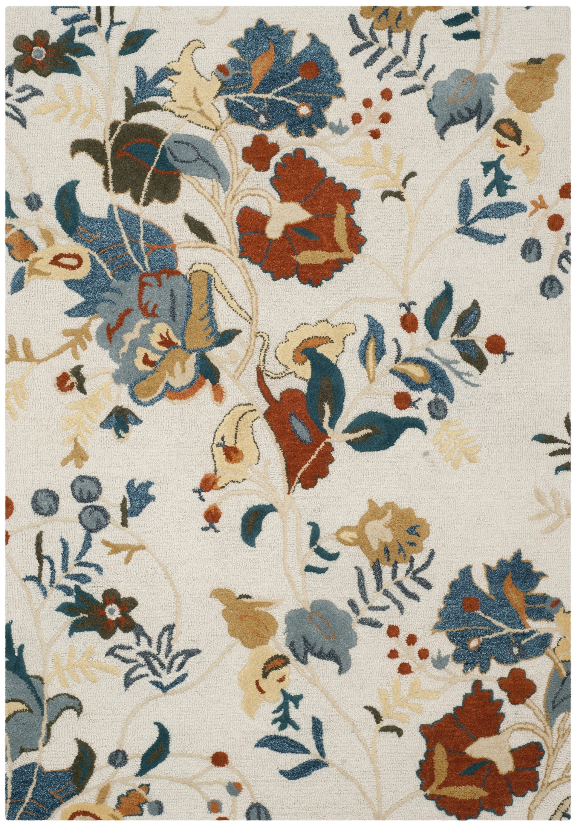 Handmade Blossom Blue Floral Wool Area Rug 5' x 8'