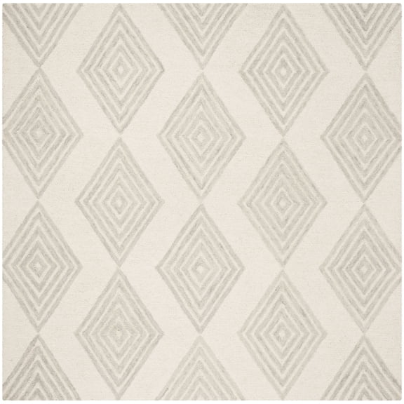 SAFAVIEH Blossom Winston Chevron Wool Area Rug, Ivory/Silver, 6' x 6' Square