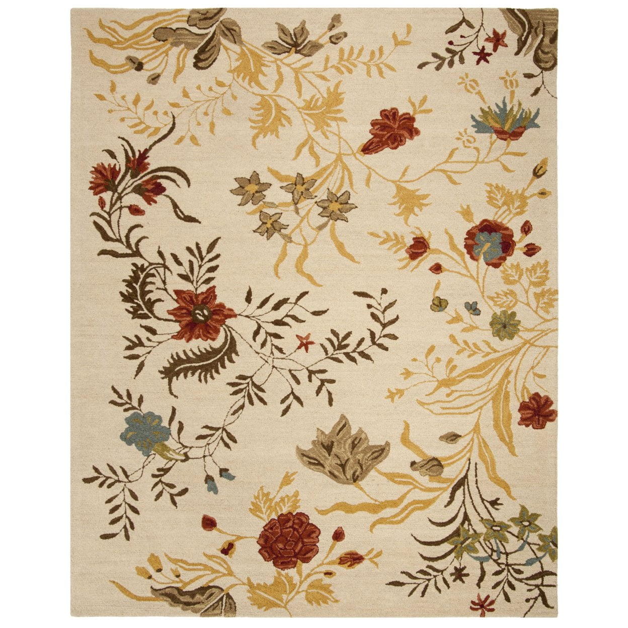 Handmade Beige Floral Wool 4' x 6' Area Rug