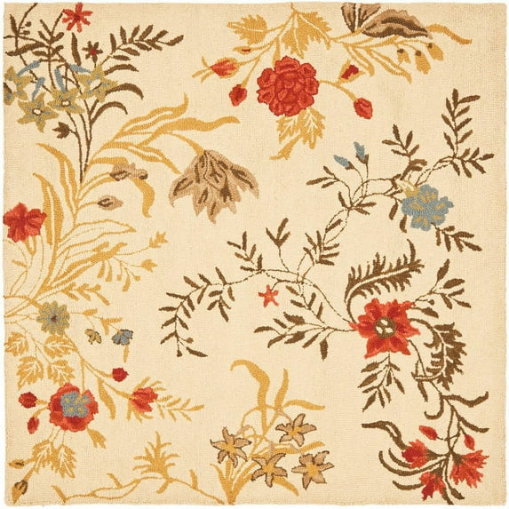 SAFAVIEH Blossom Zarif Floral Flowers Wool Area Rug, Beige/Multi, 6' x 6' Square