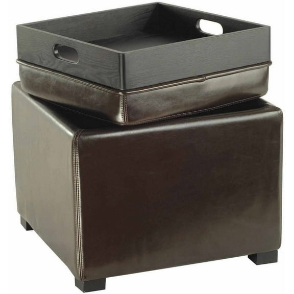 SAFAVIEH Bobbi Modern Glam Single Upholstered Tray Storage Ottoman, Brown