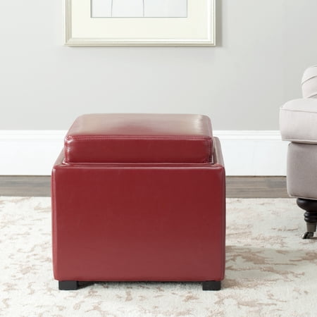 SAFAVIEH Bobbi Modern Glam Single Upholstered Tray Storage Ottoman, Red