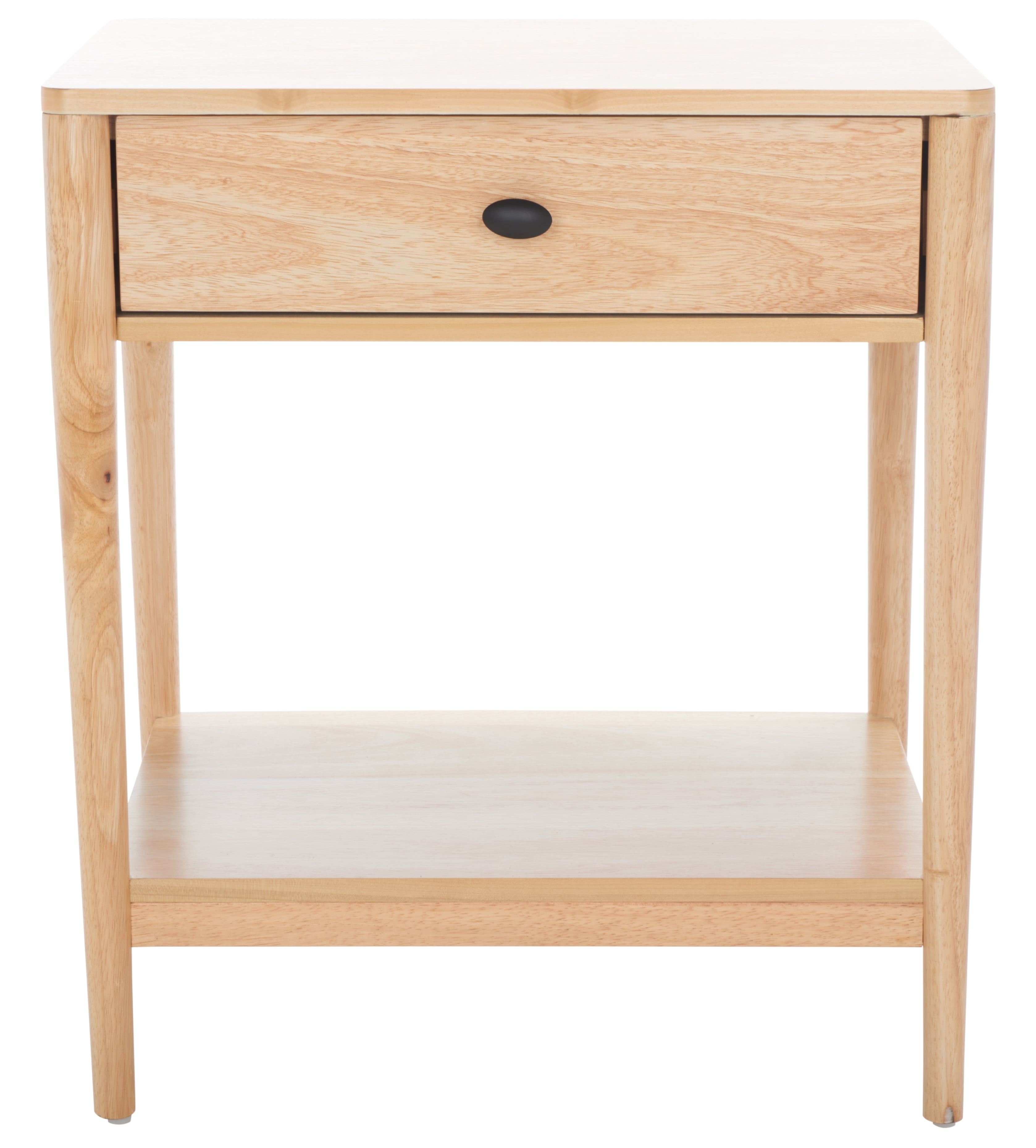 Natural Rubberwood 1-Drawer Nightstand with Graduated Legs