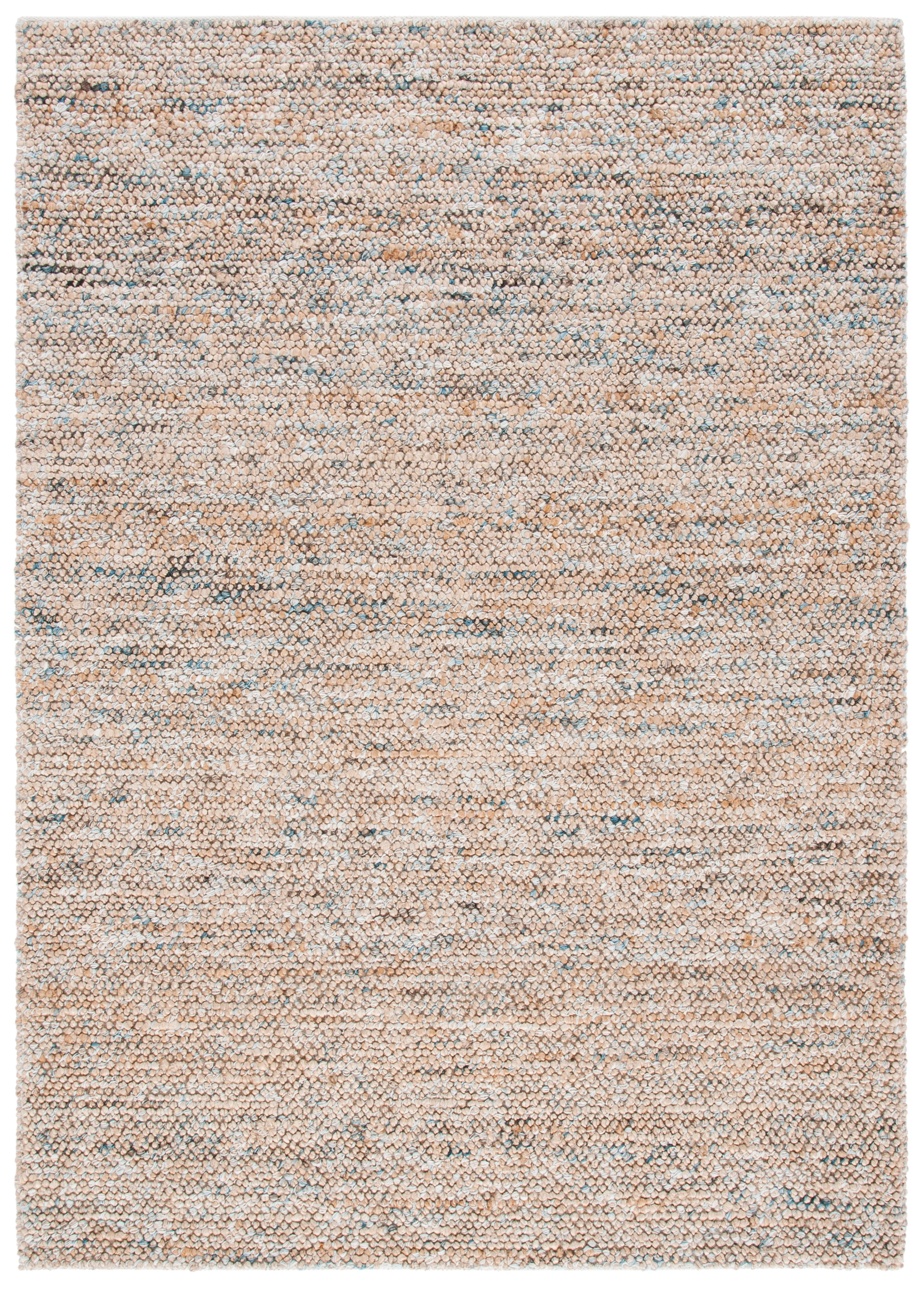 Natural and Blue Hand-Knotted Wool 6' x 9' Area Rug