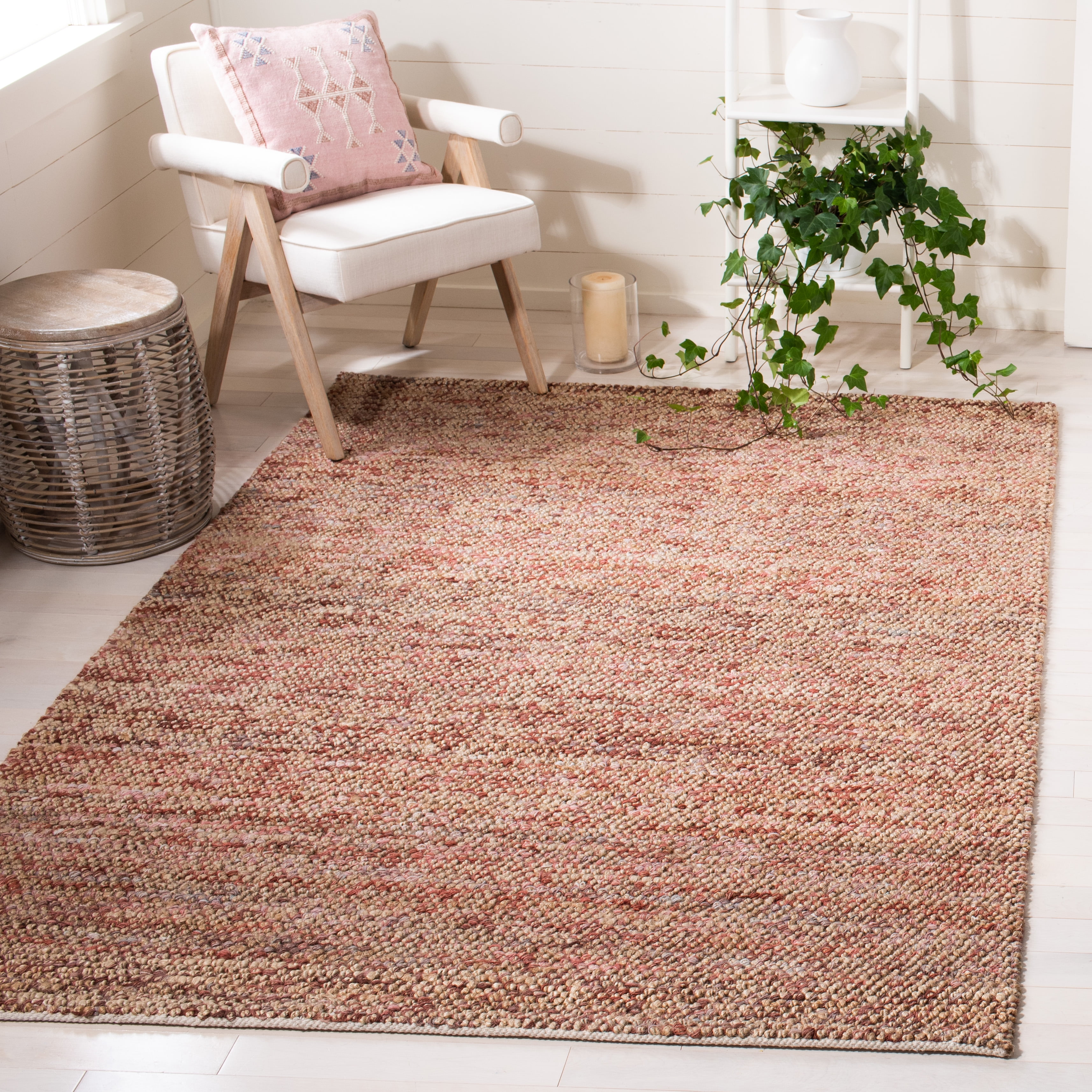 SAFAVIEH Bohemian Martha Solid Area Rug, Natural/Pink, 6' x 6' Square