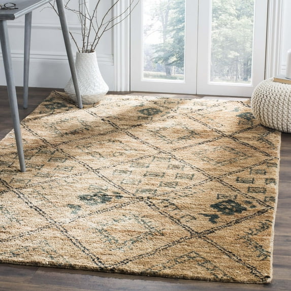 SAFAVIEH Bohemian Devan Geometric Area Rug, Natural/Deep Teal, 4' x 6'