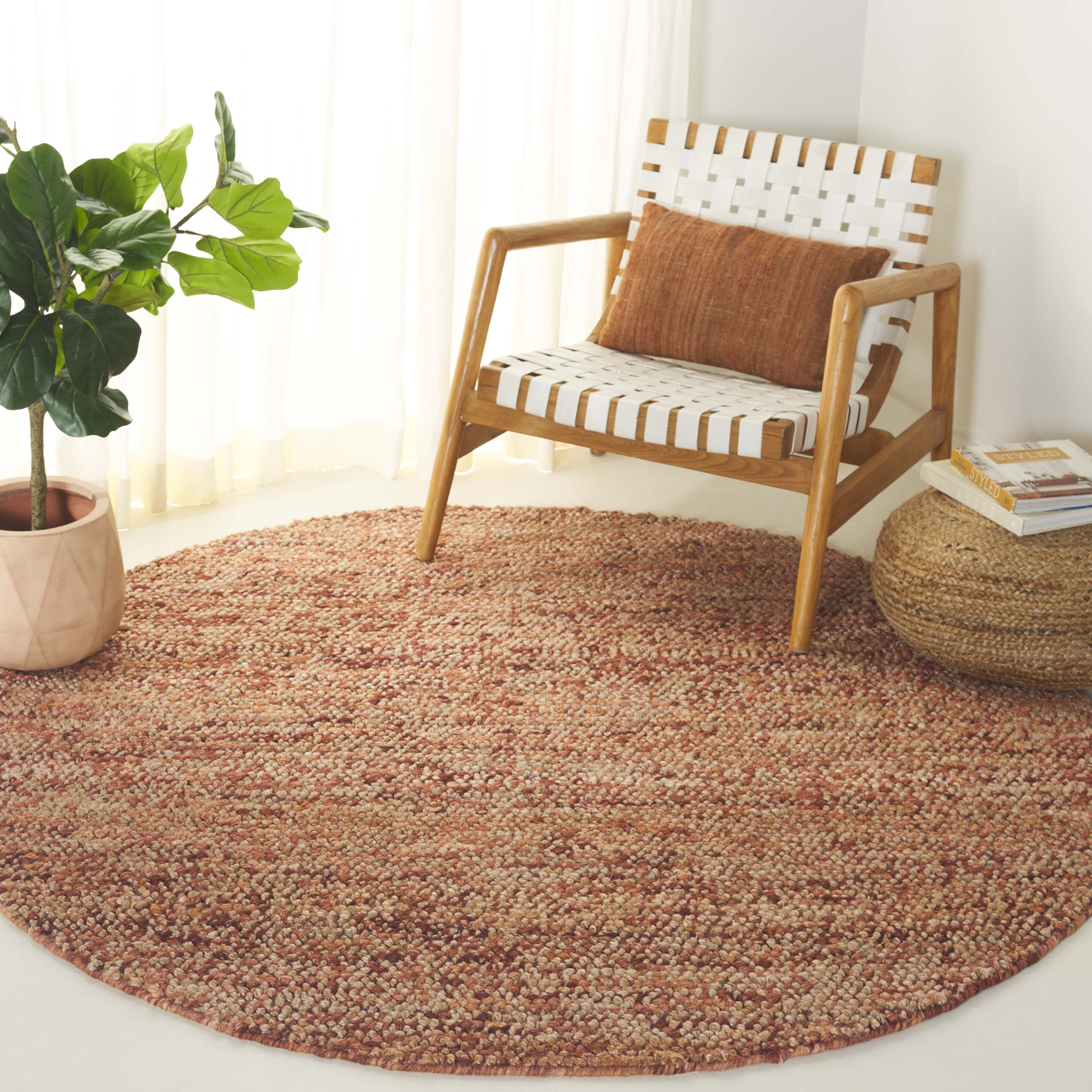 SAFAVIEH Bohemian Martha Solid Area Rug, Natural/Rust, 6' x 6' Round