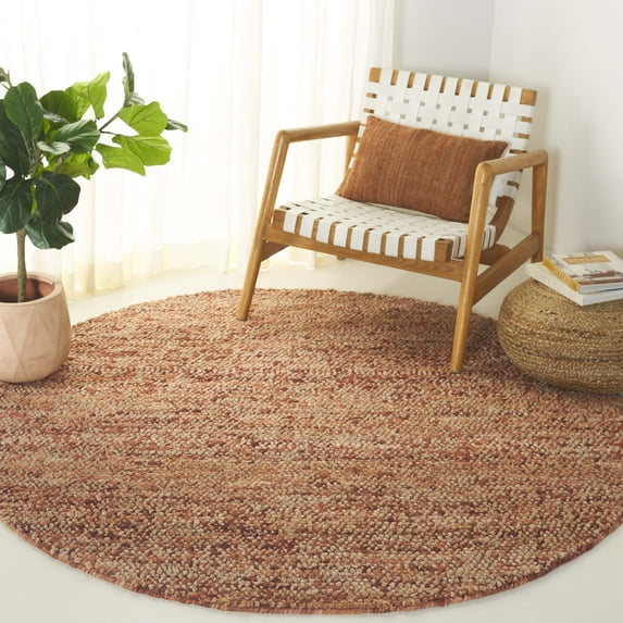 SAFAVIEH Bohemian Martha Solid Area Rug, Natural/Rust, 6' x 6' Round