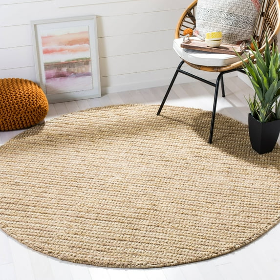 SAFAVIEH Bohemian Nel Transitional Braided Striped Area Rug, Beige/Multi, 8' x 8' Round