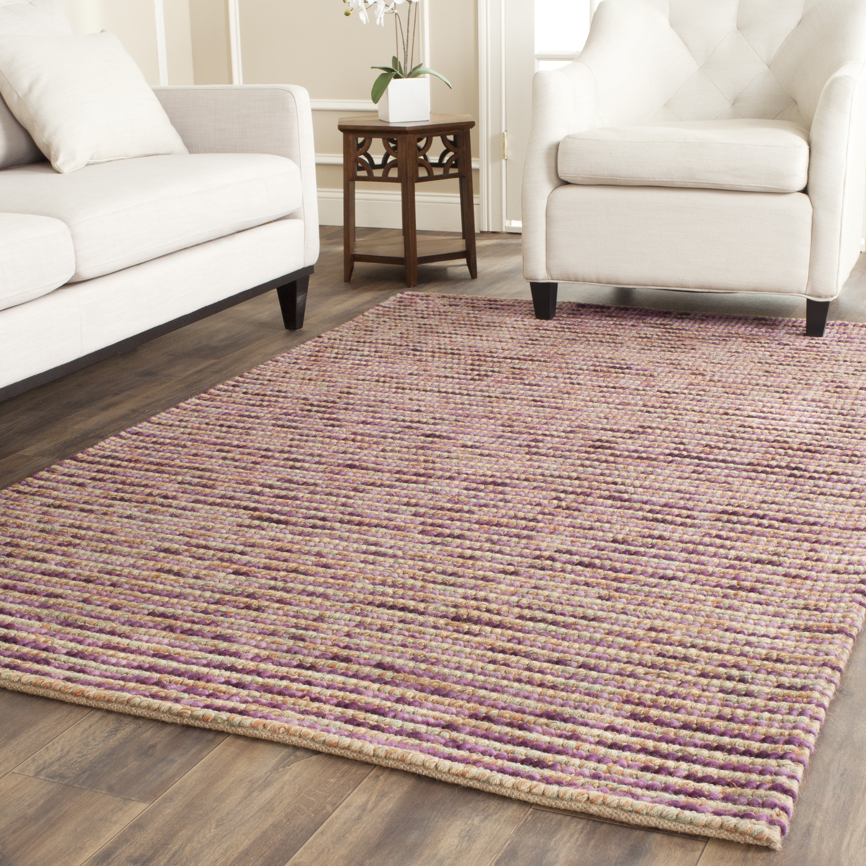 Handmade Purple and Multi Wool Square Area Rug