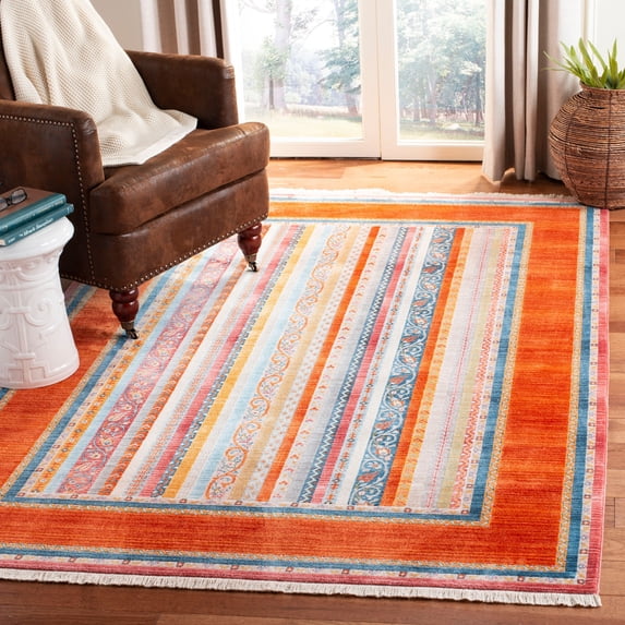 SAFAVIEH Bokhara Elaine Striped Polyester Area Rug, Orange/Blue, 8' x 10'