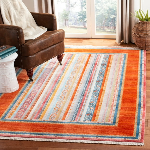 SAFAVIEH Bokhara Fletcher Colorful Striped Polyester Area Rug, Orange/Blue, 5' x 7'6"