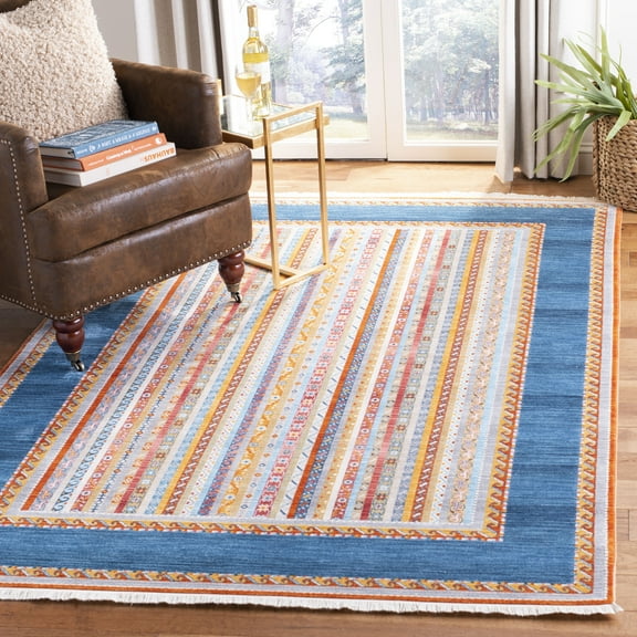 SAFAVIEH Bokhara Fletcher Striped Polyester Area Rug, Blue/Orange, 8' x 10'