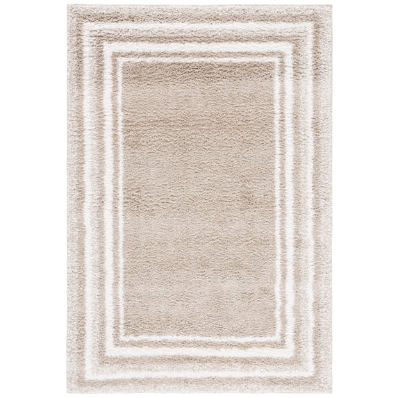SAFAVIEH Border & Stripe Hyram Bordered Shag Area Rug, Beige/Ivory, 4'5" x 6'5"