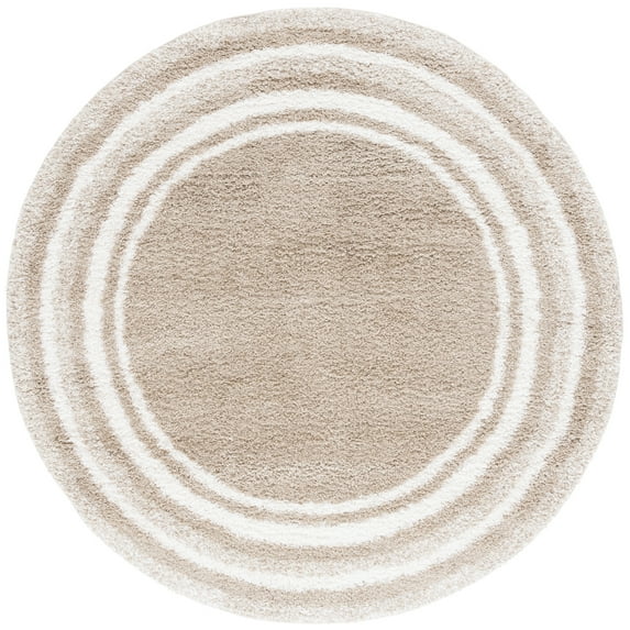 SAFAVIEH Border & Stripe Hyram Bordered Shag Area Rug, Beige/Ivory, 6'7" x 6'7" Round