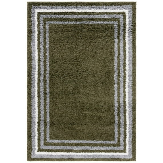 SAFAVIEH Border & Stripe Hyram Bordered Shag Area Rug, Green, 5'3" x 7'6"