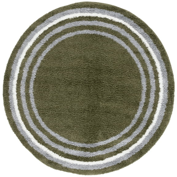 SAFAVIEH Border & Stripe Hyram Bordered Shag Area Rug, Green, 6'7" x 6'7" Round