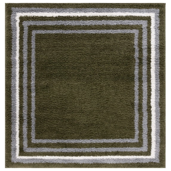 SAFAVIEH Border & Stripe Hyram Bordered Shag Area Rug, Green, 6'7" x 6'7" Square