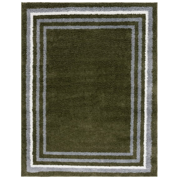 SAFAVIEH Border & Stripe Hyram Bordered Shag Area Rug, Green, 8' x 10'