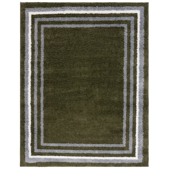 SAFAVIEH Border & Stripe Hyram Bordered Shag Area Rug, Green, 9' x 12'