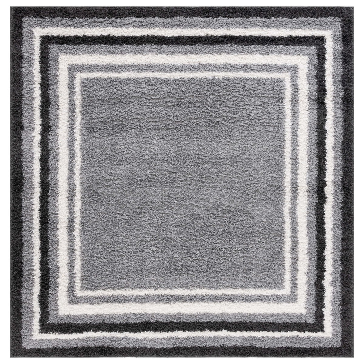 SAFAVIEH Border & Stripe Hyram Bordered Shag Area Rug, Grey/Black, 6'7 ...