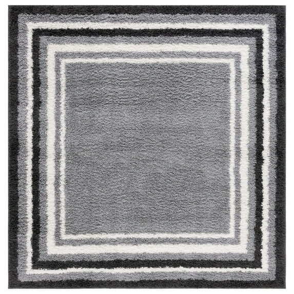 SAFAVIEH Border & Stripe Hyram Bordered Shag Area Rug, Grey/Black, 6'7" x 6'7" Square