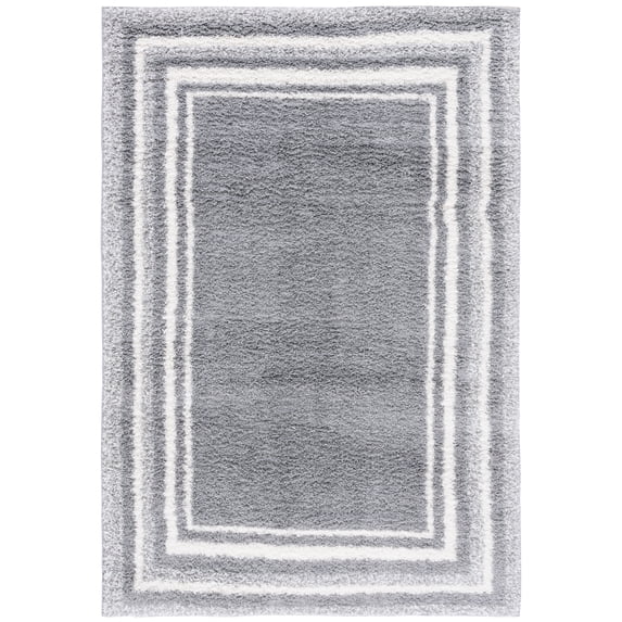 SAFAVIEH Border & Stripe Hyram Bordered Shag Area Rug, Grey/Ivory, 4'5" x 6'5"