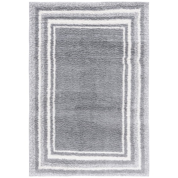 SAFAVIEH Border & Stripe Hyram Bordered Shag Area Rug, Grey/Ivory, 5'3" x 7'6"