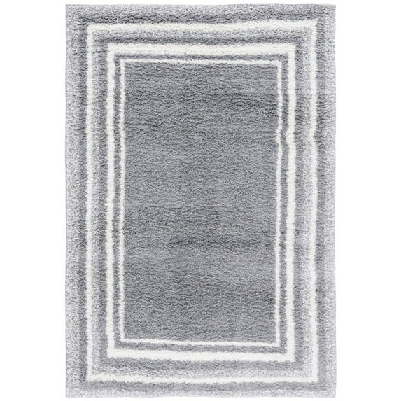 SAFAVIEH Border & Stripe Hyram Bordered Shag Area Rug, Grey/Ivory, 5'3" x 7'6"
