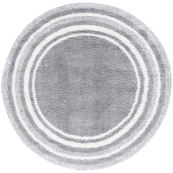 SAFAVIEH Border & Stripe Hyram Bordered Shag Area Rug, Grey/Ivory, 6'7" x 6'7" Round